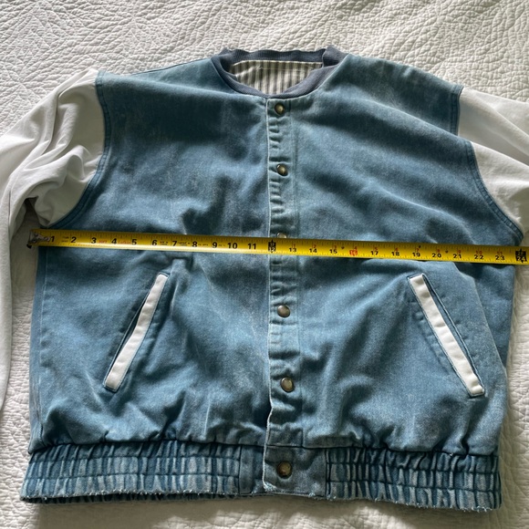 Vintage 1990s Varsity Bomber Style Denim Jacket Mens Medium Womens up to XL - Picture 3 of 13